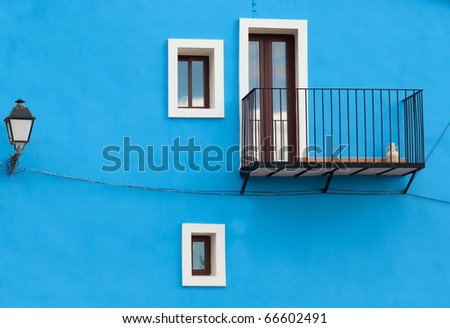 Mediterranean house exterior, traditional architecture in deep blue