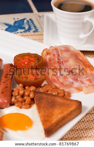 Freshly served traditional English breakfast, a hearty way to start a day