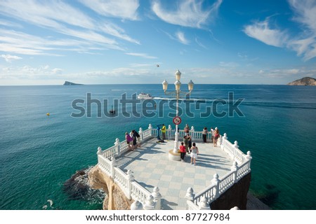 BENIDORM, SPAIN, OCT. 30: tourists enjoy a warm autumn day from Benidorm´s landmark ocean viewpoint. Benidorm is Spain´s Nr. 1 beach resort, reputed for its sunny climate all year round.