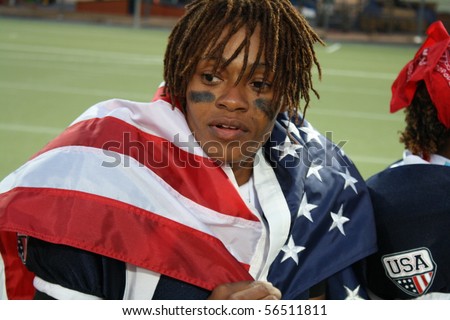 STOCKHOLM - JULY 3: Team USA wins gold in first ever IFAF woman\'s tackle football world championship July 3, 2010 in Stockholm, Sweden, Team USA dominates by winning all their games.