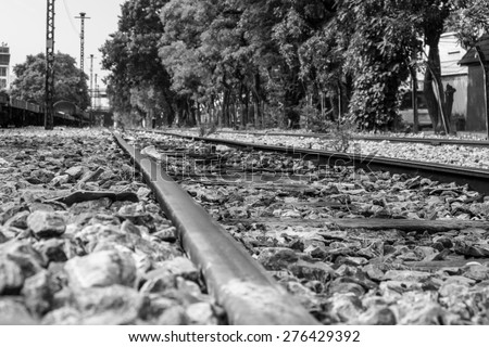 Rail way in BKK Black and white