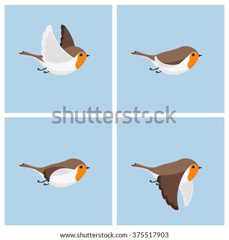 Vector illustration of cartoon flying robin animation sprite