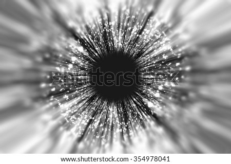 Beautiful zoom particles or motion particle into space in black and white color.
