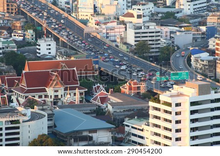 BANGKOK, THAILAND - MARCH 3: Bird\'s eye view of the city on 3 March 2010 at CAT Buildings, Bangkok