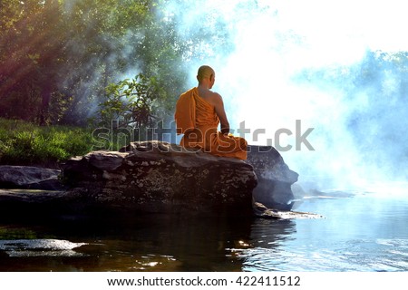 Monk in Buddhism Meditation in nature