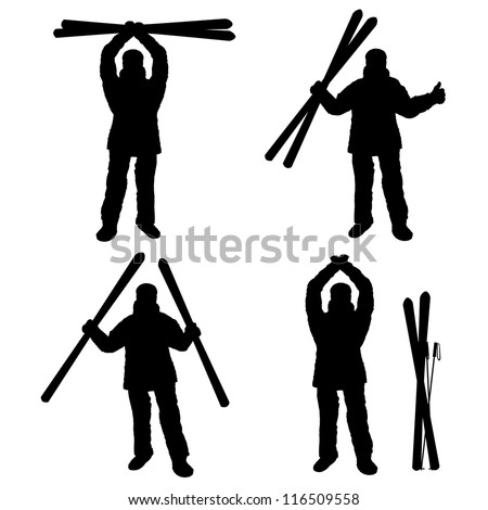 Vector silhouette set of different winter sports. Happy skiing finisher part 3