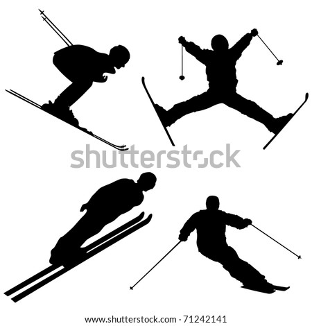Silhouette set of different winter sports skiing part 2