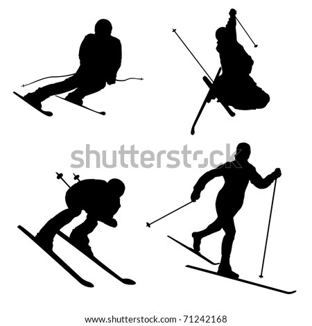 Silhouette set of different winter sports skiing part 1