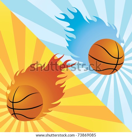 Two flaming basket balls over different backgrounds