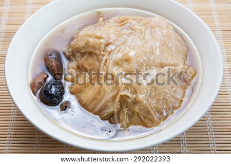 Vegetarian food, Boiled cabbage with mushroom soup, Chinese food