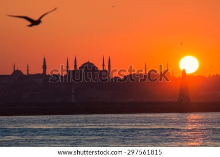 Istanbul silhouette with hagia sophia
