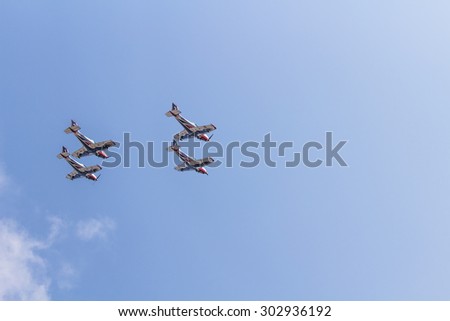Istanbul, Turkey, August 1, 2015: Italian aerobatic group Team Pioneer performing their special Show at TATCA Fest.