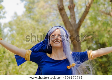 Istanbul, Turkey, August 16, 2015: Magic Knight Rayearth Ryuuzaki Umi Cosplay from Anime Cosplay Meeting at Central City Park