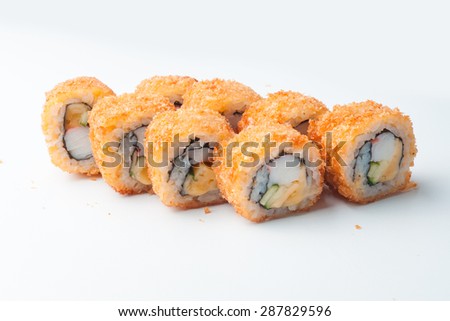 hot rolls Nori fish sushi  frying rolls rice cheese Philadelphia California salmon