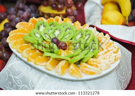 Carved Fruit Arrangement .fresh various fruits