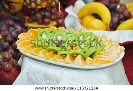 Carved Fruit Arrangement .fresh various fruits
