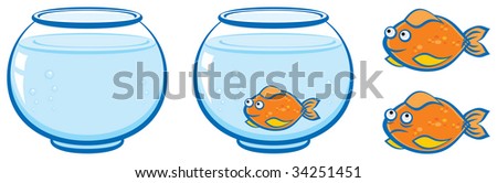 The aquarium and goldfish with smile, illustration