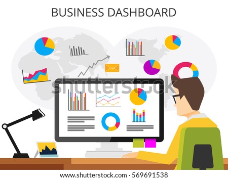Business analyst. Professional business man analyzing business growth by business dashboard. Marketing research concept flat design for web banner , web element , or book cover