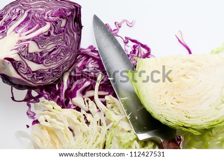 White and Red  Cabbage  on White Background