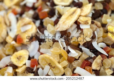 tasty sweet mix dried fruits colorful background