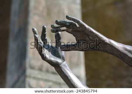Paris, France - September 9, 2014:  Human Rights Monument in Paris, France, near the Eiffel Tower and the Champs de Mars.