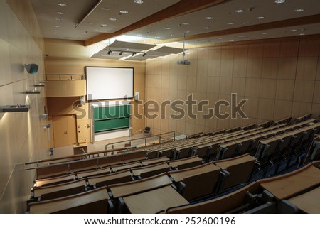 CRACOW, POLAND - JANUARY 29, 2015: Cracow - Jagiellonian Univesity . Faculty of Physics, Astronomy .Interior of modern lecture room