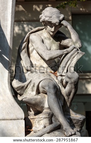Paris - Sorbonne Square. Monument of Auguste Comte french philosopher