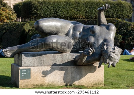 PARIS, FRANCE - SEPTEMBER 9, 2014: Paris -  Bronze sculpture The River by Aristide Maillol in Tuileries garden