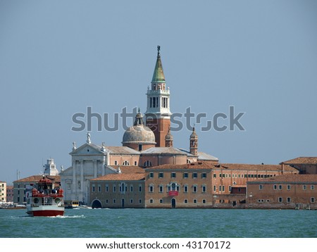 Venice - basilica of San Giorgio Maggiore.  San Giorgio Maggiore is a basilica in Venice, Italy designed by Andrea Palladio and located on the island of San Giorgio Maggiore.