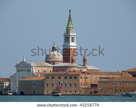 Venice - basilica of San Giorgio Maggiore. San Giorgio Maggiore is a basilica in Venice, Italy designed by Andrea Palladio and located on the island of San Giorgio Maggiore.