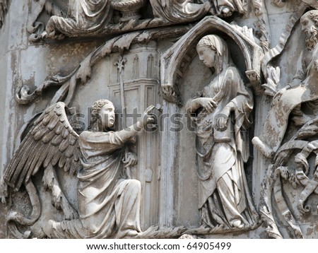 Orvieto Duomo facade. The third pillar with stories from the New Testament . The Annunciation