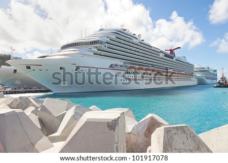 Luxury Cruise Ship anchored in St. Maarten, a popular Caribbean destination for tourists.