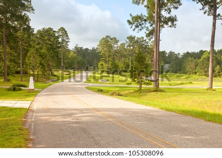 Beautiful country roads in rural Florida residential community.