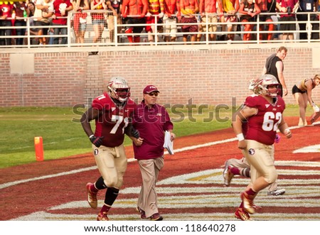 TALLAHASSEE, FL - OCT. 27: Jimbo Fisher, Head Coach of the Florida State Seminoles, takes the field at the start of the FSU vs. Duke University football game at Doak Campbell Stadium on Oct. 27, 2012.