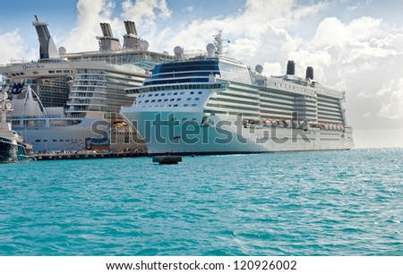 PHILIPSBURG, ST. MAARTEN - JAN.19:  Cruise ships anchored in the port of Philipsburg on Jan. 19, 2011.  Philipsburg has become a larger port over recent years, able to accommodate six ships a day.