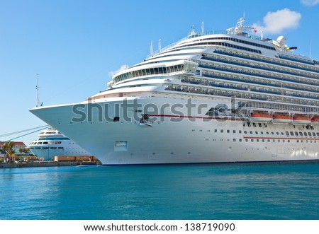 Luxury cruise ship anchored in the port of Nassau, Bahamas