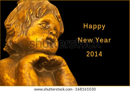 Happy New Year card with angel and Happy New Year 2014 text