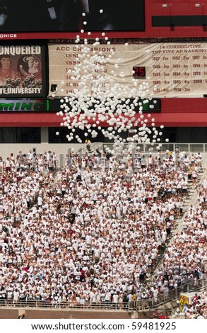 TALLAHASSEE, FL - SEPTEMBER 26:  Crowd celebration with white balloons before home football game at Doak Campbell Stadium September 26, 2009 in Tallahassee, Florida.