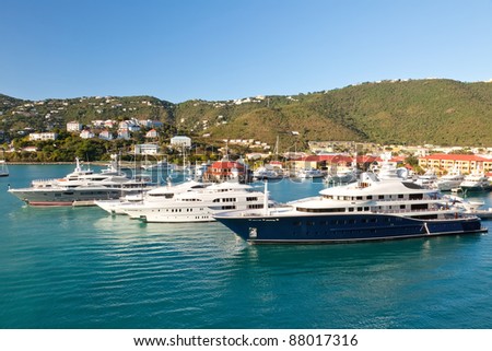 Yachts and other luxury ships in marina in St. Thomas, US Virgin Islands.