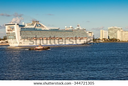FT. LAUDERDALE, FL - JAN. 12, 2013:  Princess Cruise Lines departs from Port Everglades and sails to the Atlantic Ocean for a Caribbean cruise.