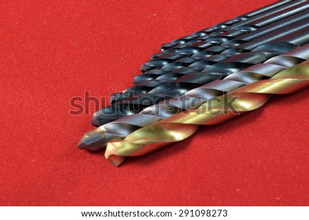 Close up different kinds and number of Metal drill bits