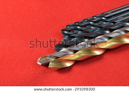 Close up different kinds and number of Metal drill bits