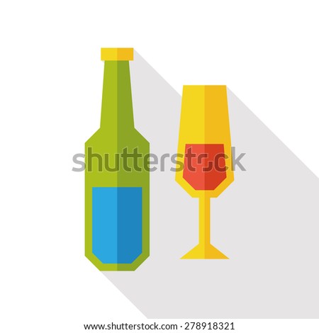 Wine Bottle with Glass flat icon with long shadow