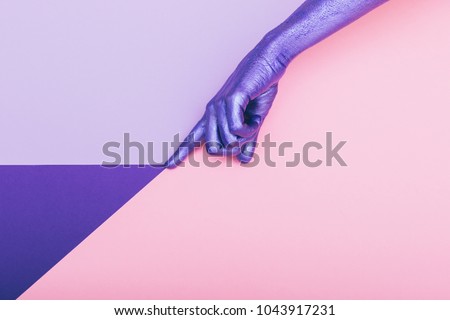 fashion pearly purple hand. ultra violet concept. pastel minimal. beauty and fashion