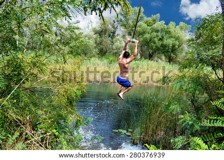 the guy jumps in the lake