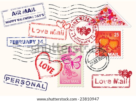 Set Of Valentine Mail'S Elements (Postage, Postmark), Vector