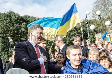 Milan, October 16, 2014 - The President of Ukraine Petro Poroshenko, in Milan for a meeting with President Vladimir Putin, meets with the Ukrainian community living in Italy under the Arco Della Pace.