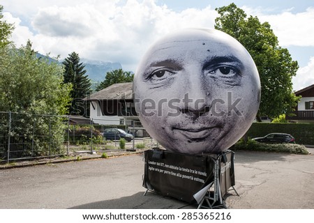 GARMISCH-PARTENKIRCHEN, GERMANY - JUNE 07: Activists have installed balloons decorated with the portraits of the seven presidents guests to G7 Summit. The italian Prime Minister Matteo Renzi