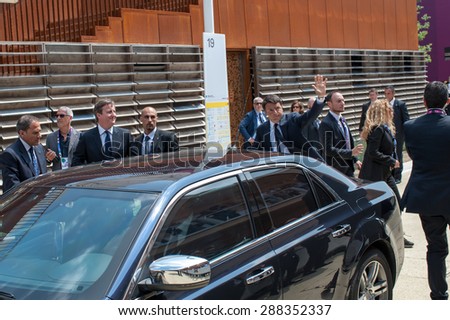 MILAN, JUNE 17, 2015: UK Prime Minister David Cameron, was received by the Italian Prime Minister, Matteo Renzi, on the occasion of the UK National Day at Expo 2015.