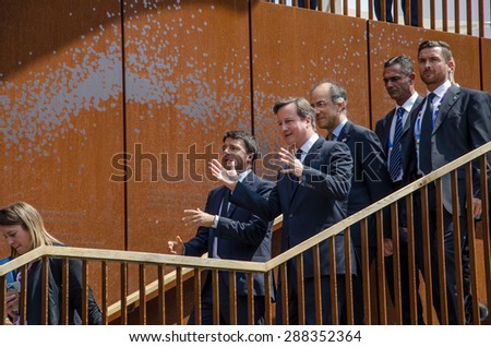 MILAN, JUNE 17, 2015: UK Prime Minister David Cameron, was received by the Italian Prime Minister, Matteo Renzi, on the occasion of the UK National Day at Expo 2015.